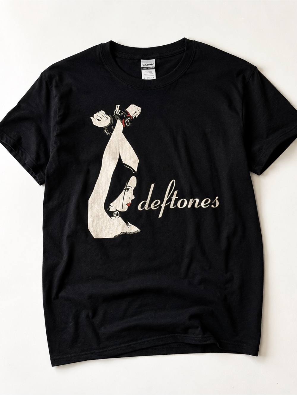 Gildan Black Tee with Cream and Red Graphic Cuffs